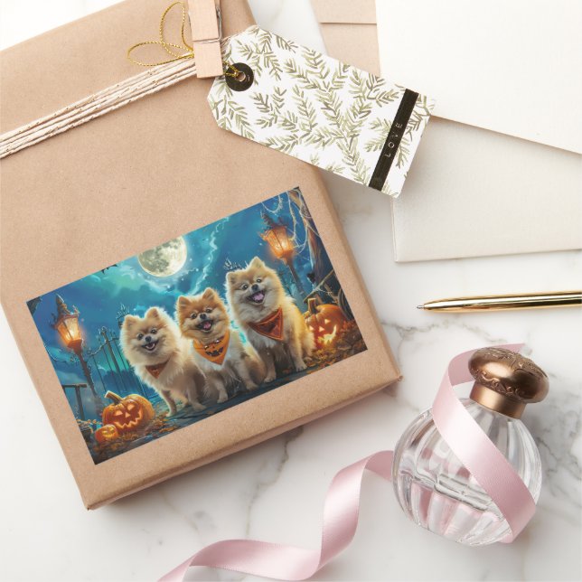 Pegatina Rectangular Halloween Pomeranian Spooky (Regalar)
