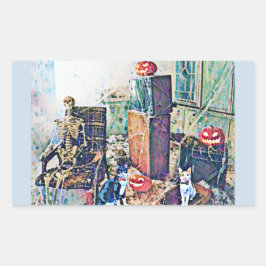 Pegatina Rectangular Halloween Porch Kitties