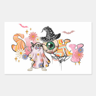 Pegatina Rectangular Halloween retro fantasmal