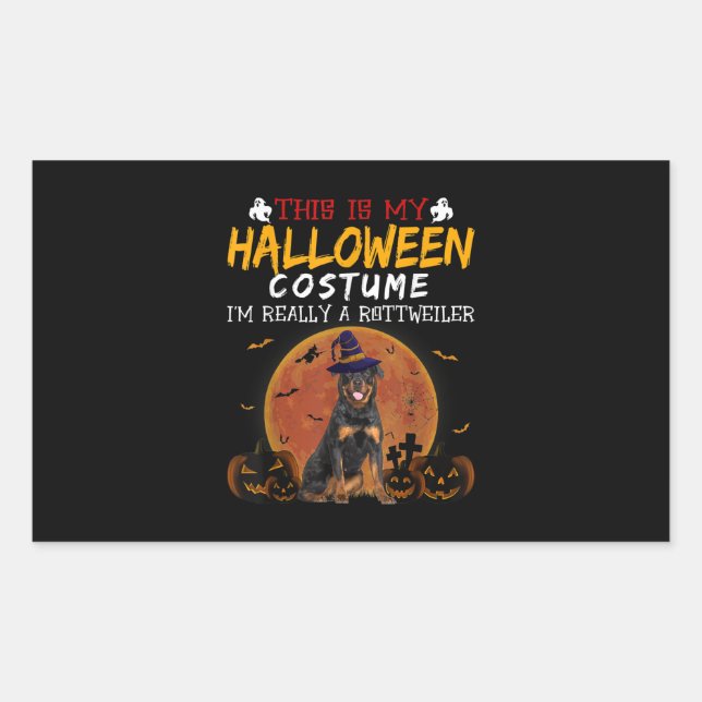 Pegatina Rectangular Halloween Rottweiler Funny Dog Costume Amantes (Anverso)