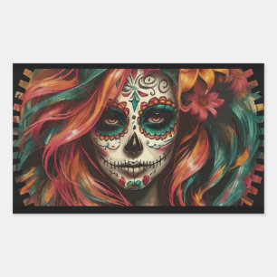 Pegatina Rectangular Halloween Sugar Skull Art Print 1