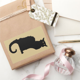 Pegatina Rectangular Halloween Vintage, Gato Negro Art Nouveau Espeluzn