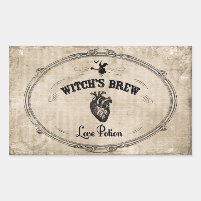 Pegatina Rectangular Halloween Wites Brew - Love Potion (Anverso)