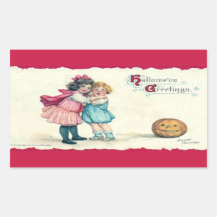Pegatina Rectangular Hallowen saluda a los niños y a la cosecha de cala