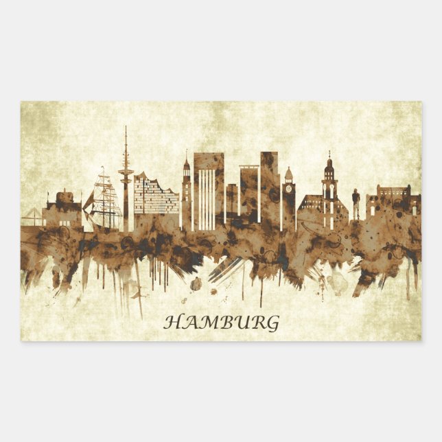 Pegatina Rectangular Hamburg Alemania Cityscape (Anverso)