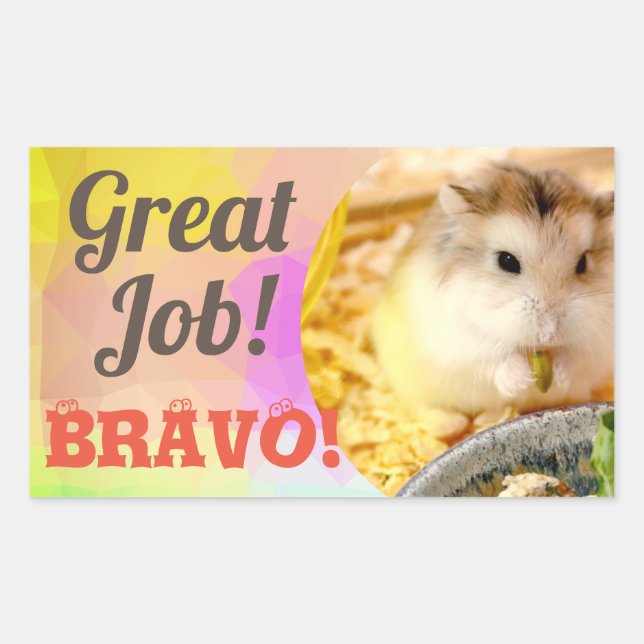 Pegatina Rectangular HammyVille - Gran Trabajo de Hámster Cute Bravo (Anverso)