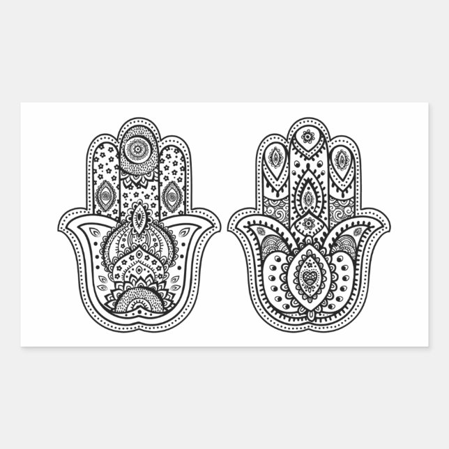 Pegatina Rectangular Hamsa dibujada a mano con adornos (Anverso)