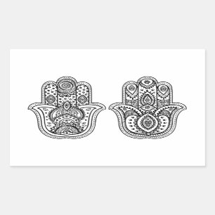 Pegatina Rectangular Hamsa dibujada a mano con adornos