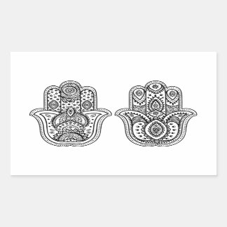 Pegatina Rectangular Hamsa dibujada a mano con adornos