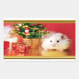Pegatina Rectangular Hámster Kokolinka con el árbol de navidad