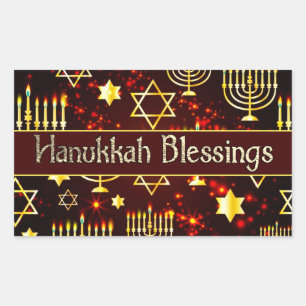 Pegatina Rectangular Hanukkah Blessings Menorah