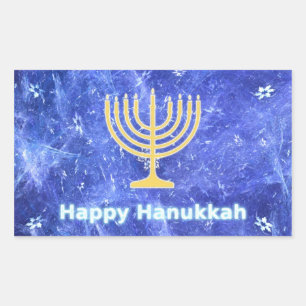 Pegatina Rectangular Hanukkah Snowstorm Menorah