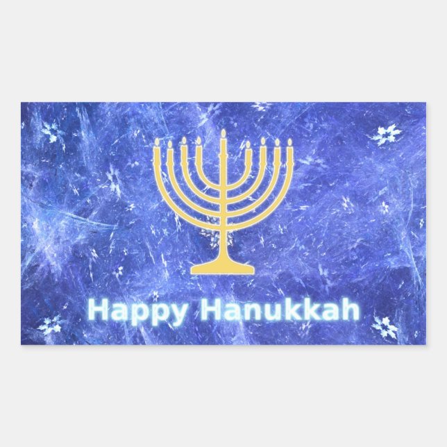 Pegatina Rectangular Hanukkah Snowstorm Menorah (Anverso)