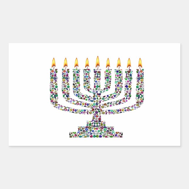 Pegatina Rectangular Hanukkiah hecho con piedras angulares (Anverso)