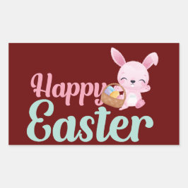 Pegatina Rectangular HAPPY EASTER divertido conejito de Pascua