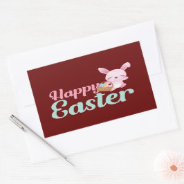 Pegatina Rectangular HAPPY EASTER divertido conejito de Pascua
