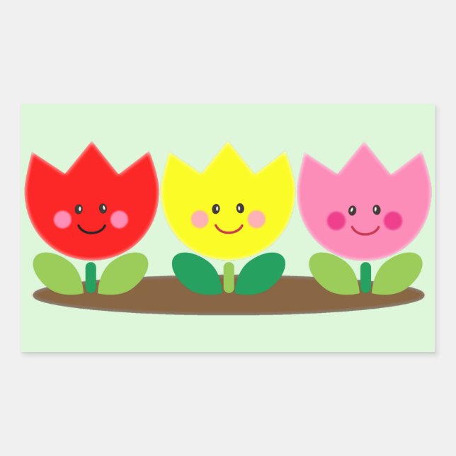 Pegatina Rectangular Happy Face Tulip Flowers Garden art (Anverso)
