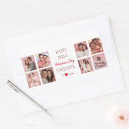 Pegatina Rectangular Happy First Valentine's Day Together Sticker Photo