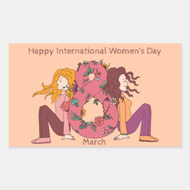Pegatina Rectangular Happy International Women's Day (8 March) (Anverso)