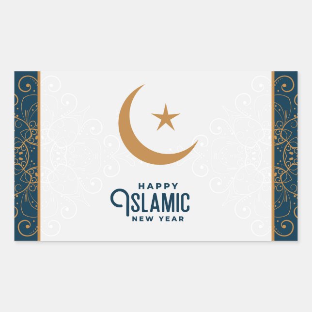 Pegatina Rectangular Happy Islamic New Year (Anverso)
