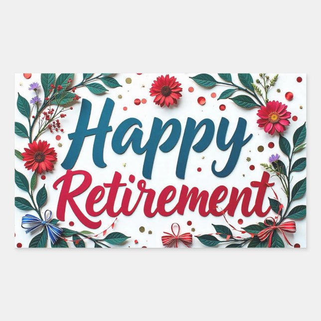 Pegatina Rectangular  Happy Retirement Sticker (Pretty Happy Retirement celebration stickers!)