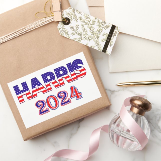 Pegatina Rectangular Harris 2024 Presidente Democrat USA Flag Text (Regalar)