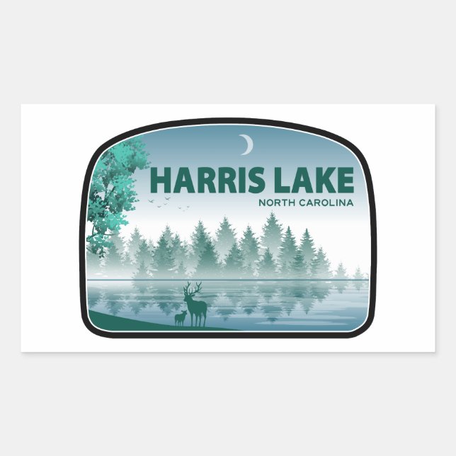 Pegatina Rectangular Harris Lake North Carolina Ciervos (Anverso)