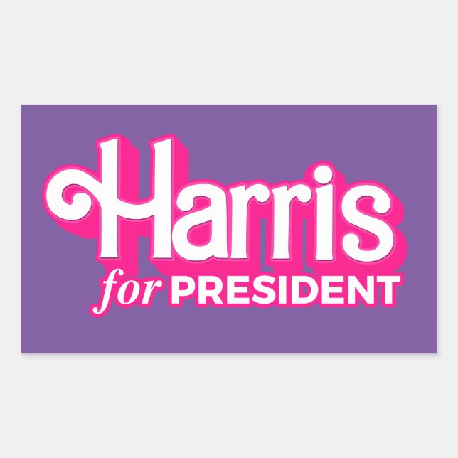 Pegatina Rectangular Harris por el estilo rosado del presidente (Anverso)