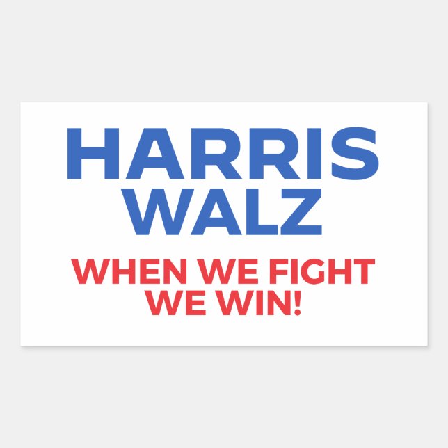 Pegatina Rectangular Harris Walz 2024 - ¡Cuando Peleamos Ganamos! (Anverso)