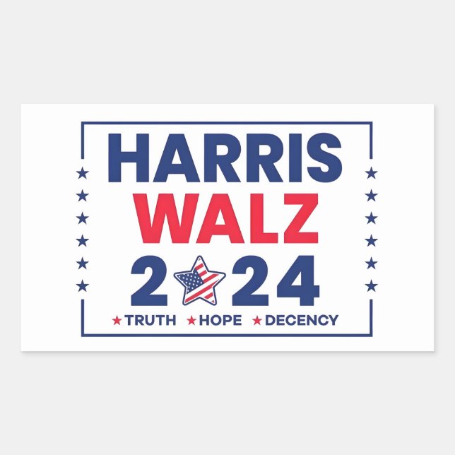 Pegatina Rectangular Harris Walz 2024 | Harris Walz (Anverso)