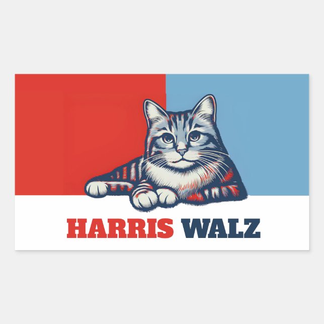 Pegatina Rectangular Harris Walz 2024 Obviamente Cat (Anverso)