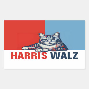 Pegatina Rectangular Harris Walz 2024 Obviamente gato azul rojo