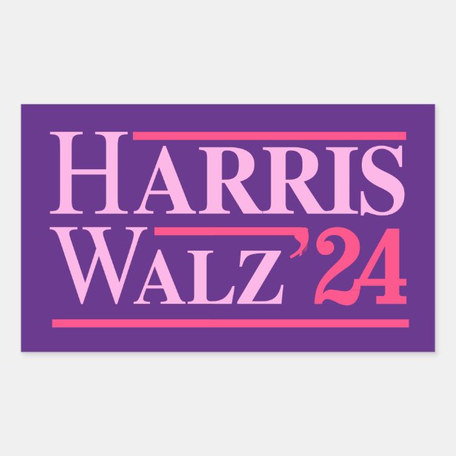 Pegatina Rectangular Harris Walz '24 Pink (Anverso)