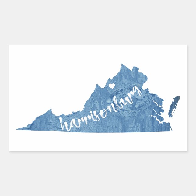 Pegatina Rectangular Harrisonburg Virginia Wood Grain (Anverso)