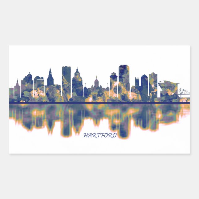 Pegatina Rectangular Hartford Skyline (Anverso)