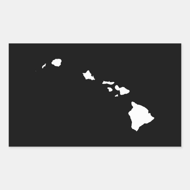 Pegatina Rectangular Hawái en Blanco y Negro (Anverso)