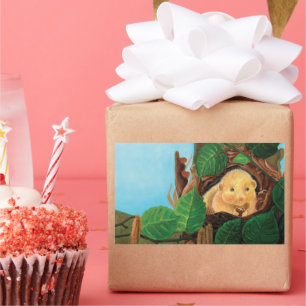 Pegatina Rectangular Hazel dormouse comiendo avellanas  