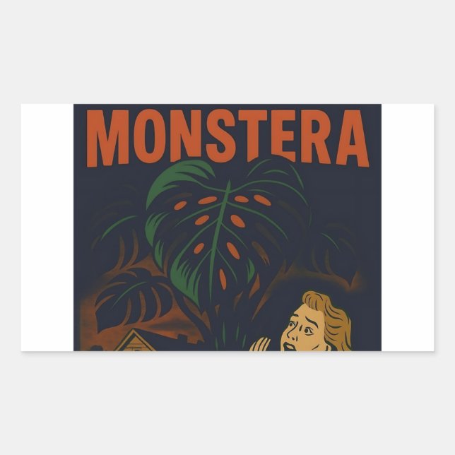 Pegatina Rectangular He Creado una Planta Monstera de Terror Retro (Anverso)