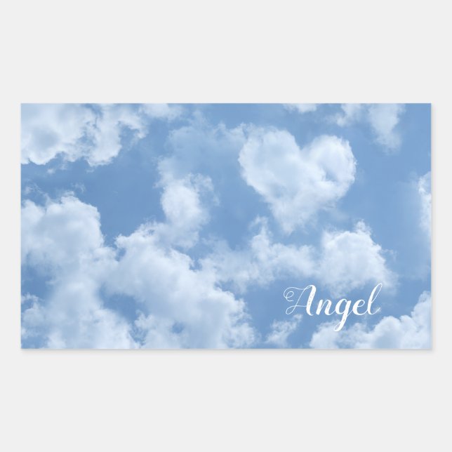 Pegatina Rectangular Heart Cloud Sky Cute Modern Blue Custom Wedding (Anverso)