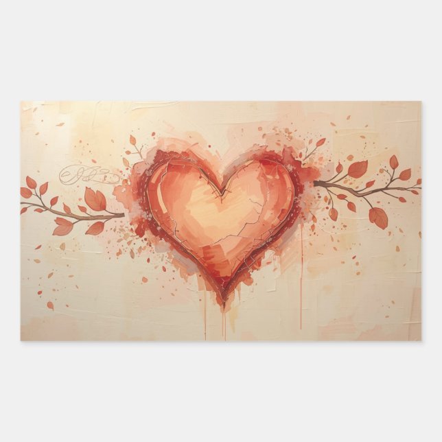 Pegatina Rectangular Heart-Themed Painting Images Collection (Anverso)