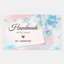Pegatina Rectangular hecho a mano con Bonito de amor Flores azules en r