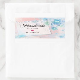 Pegatina Rectangular hecho a mano con Bonito de amor Flores azules en r