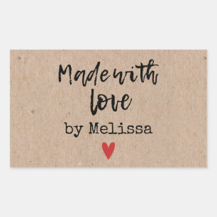 Pegatina Rectangular Hecho con amor Kraft
