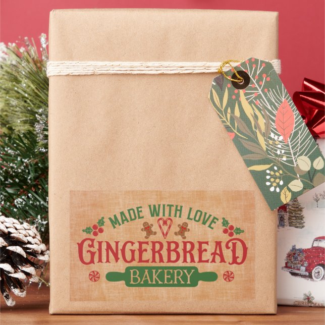 Pegatina Rectangular Hecho con amor Panadería Gingerbread (Vacaciones)