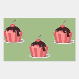 Pegatina Rectangular Helados rosados en tazas verdes