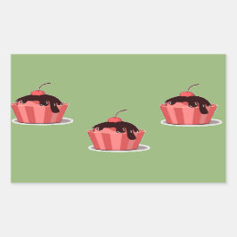 Pegatina Rectangular Helados rosados en tazas verdes