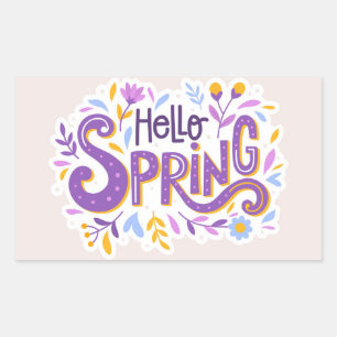 Pegatina Rectangular Hello Spring Floral