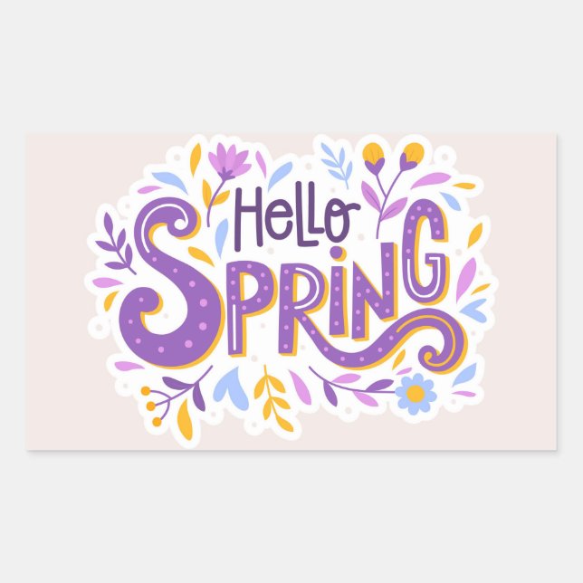 Pegatina Rectangular Hello Spring Floral (Anverso)