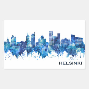 Pegatina Rectangular Helsinki Finlandia Skyline Blue