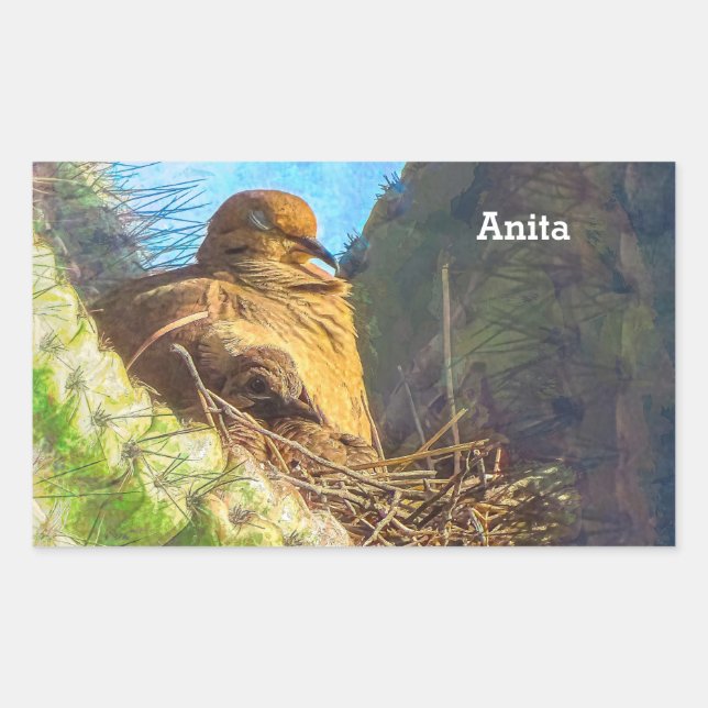 Pegatina Rectangular Hembra De Duelo Con Nido Saguaro Cactus Nest (Anverso)